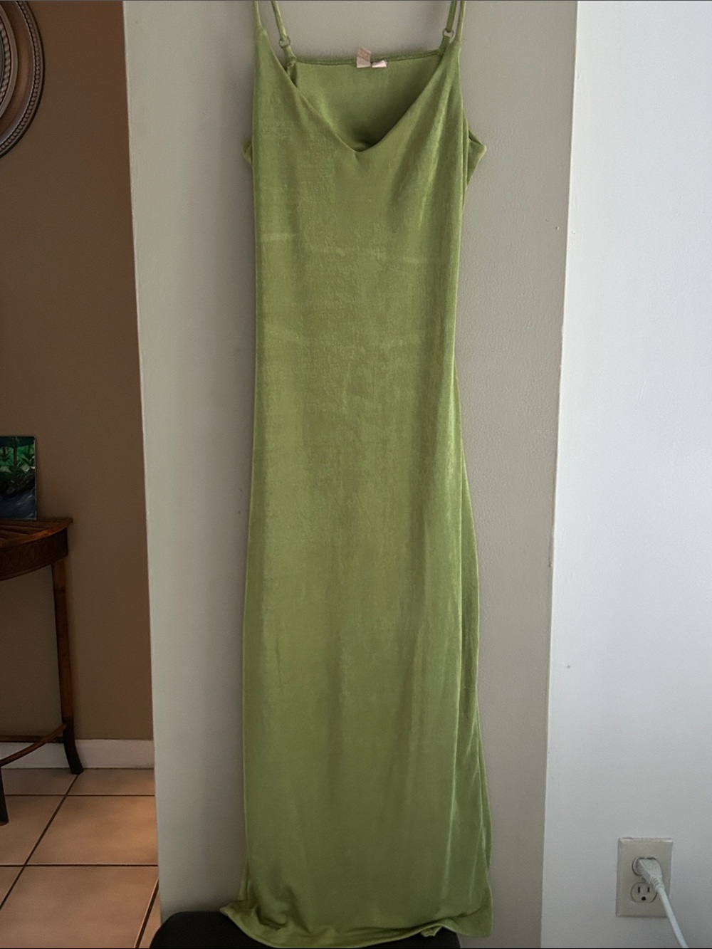 Elegant Olive Green Slip Dress with Cowl Neck